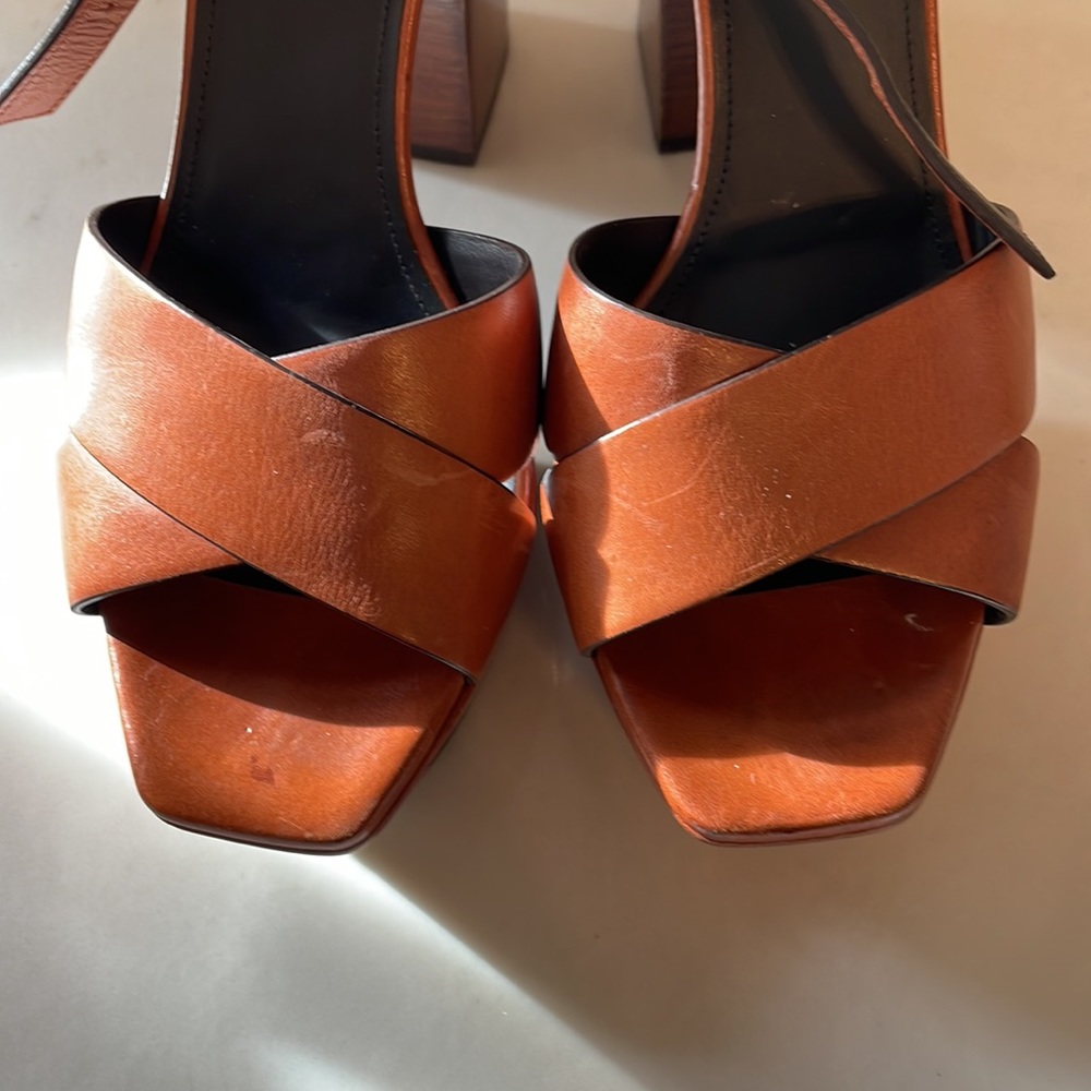 Saint Laurent Brown Leather Platform Sandals - Picture 7 of 13